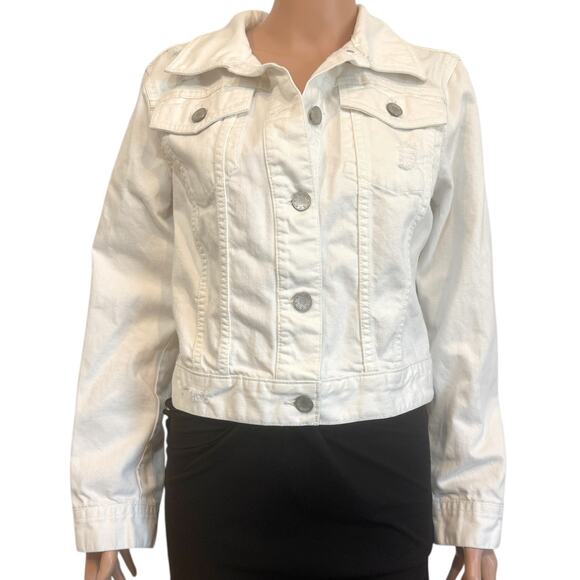 a.n.a. large distressed button front jean denim jacket C 2714 - Picture 1 of 11